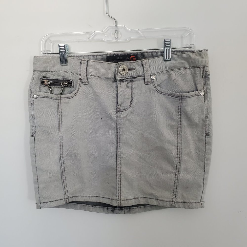 G by Guess Light Gray Distressed Denim Mini Jean Skirt 27